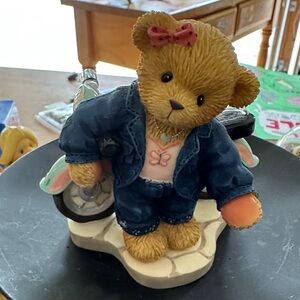 Adorable Teddy Bear Figurine in Denim Outfit